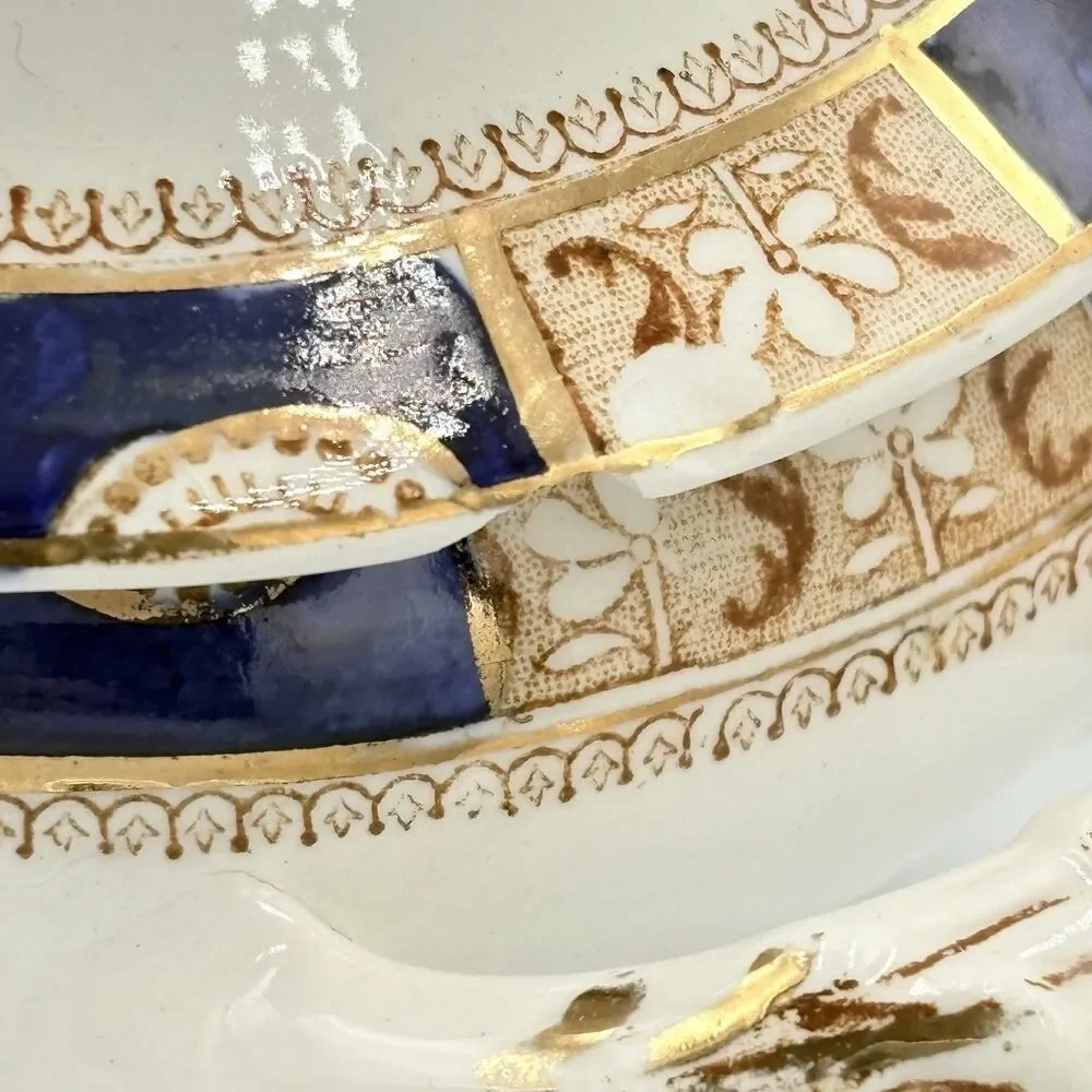1915 antique Royal Sydneyware William Lowe Covered  Oval Dish  China‎ Blue Gold